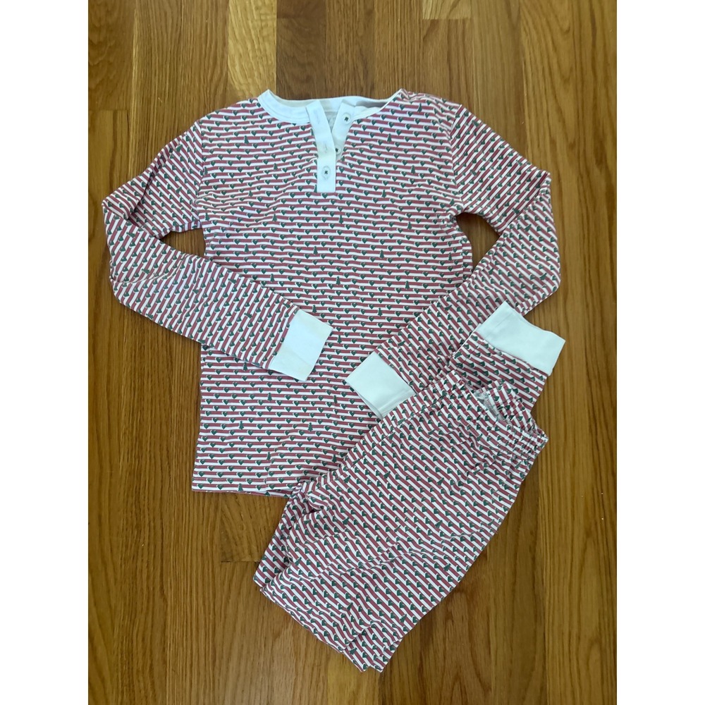Joy Street Kids Pima Cotton Pajamas Red Stripe Hearts Trees Size 10 Set